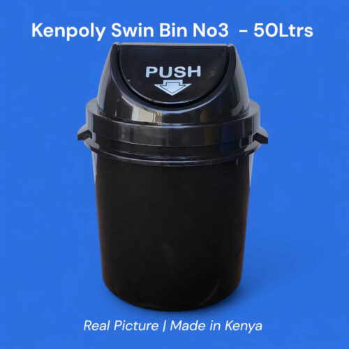 Kenpoly 50L Black Swing Lid Dustbin Kenya | Home & Office