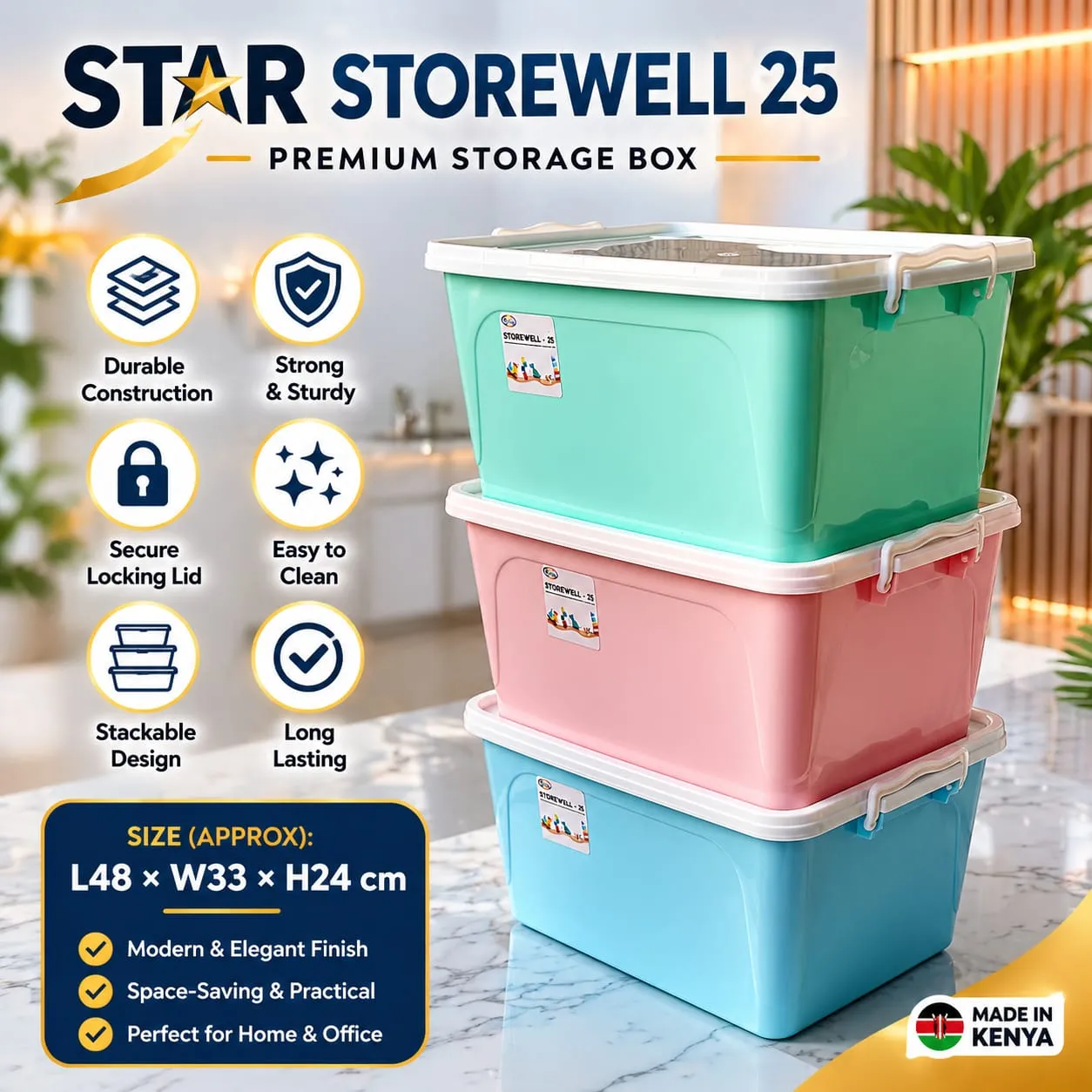 Star Storewell 27L Storage Box with Wheels Kenya – Plastic Storage Container - Image 2