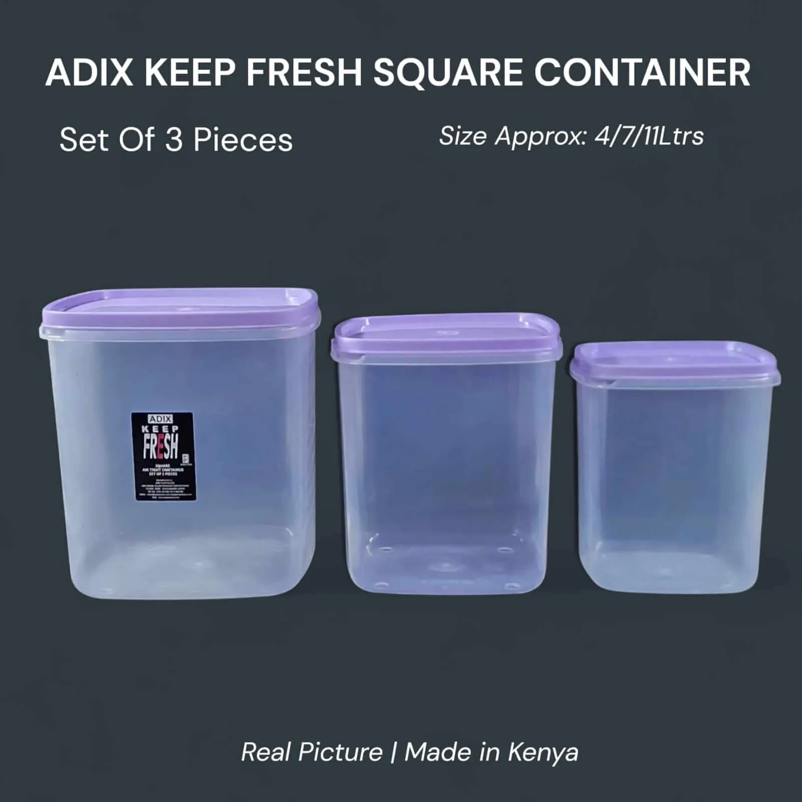 Adix Keep Fresh Square Container Set 3pc with 4L, 7L and 11L containers