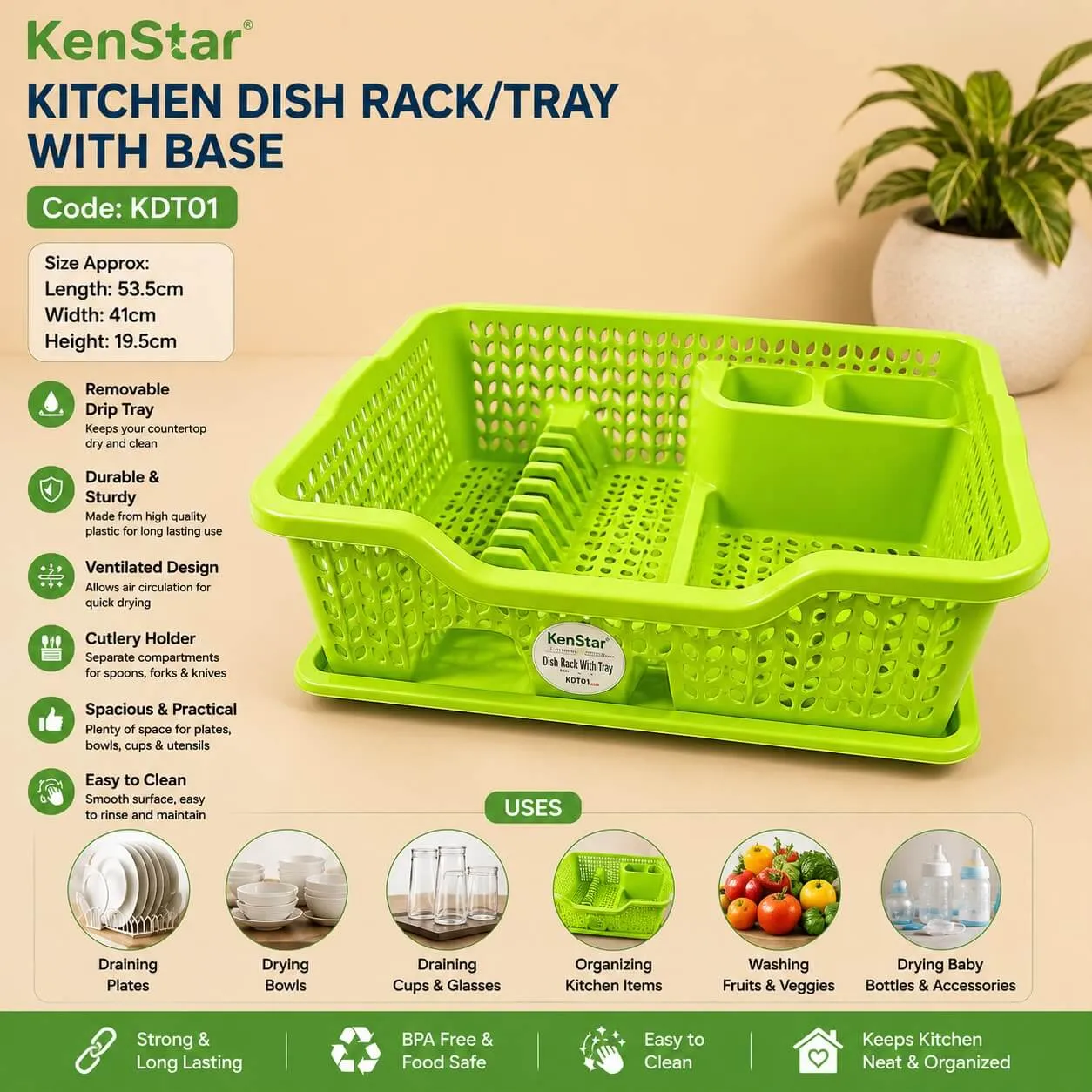 Kenstar Dish Rack with Tray Kenya – Kitchen Dish Drainer - Image 3